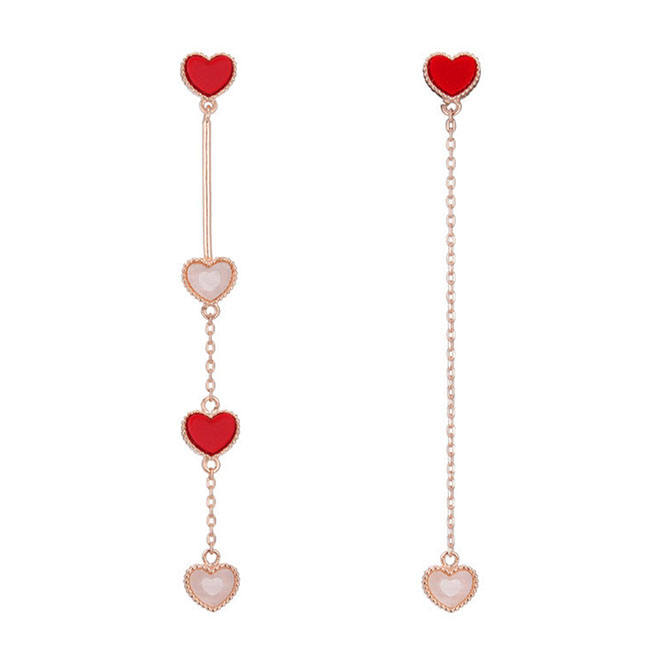 A-TT-1061 Unmatched Mini Red & Rose Love Dangling Korean Earring